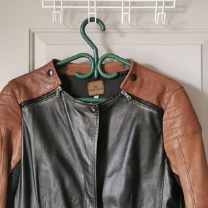 One-of-a-kind leather jacket with fur collar